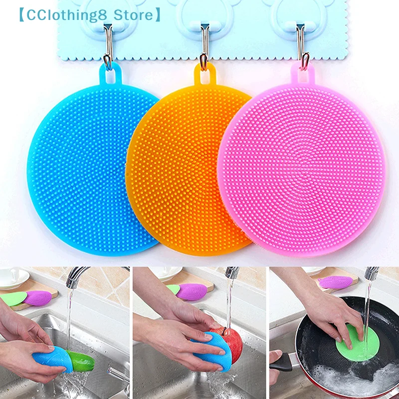 10Pcs Silicone Cleaning Brushes Soft Silicone Scouring Pad Washing Sponge Dish Bowl Pot Cleaner Washing Tool 【AliS8】