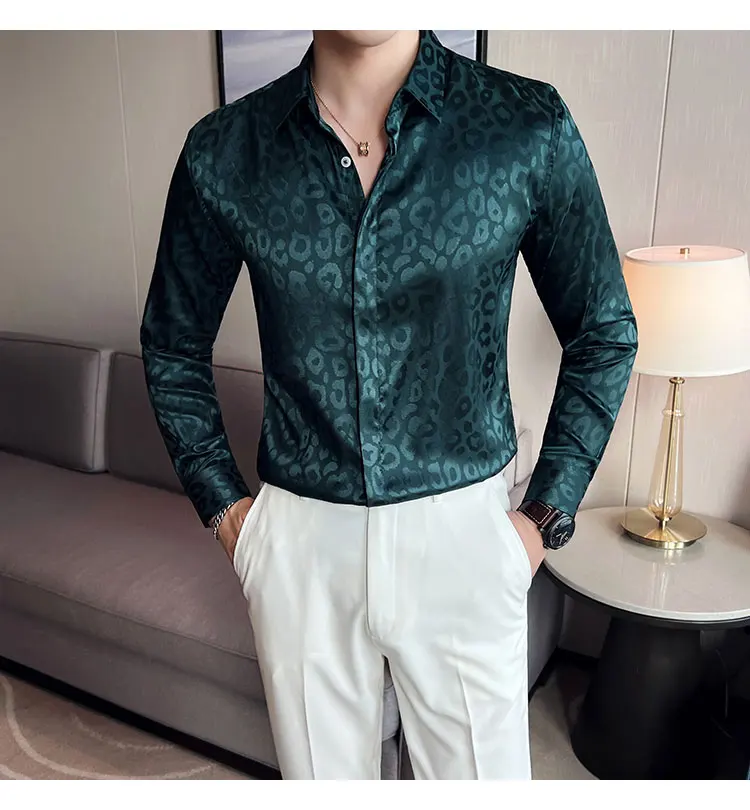 Men Top Quality Luxury Print Long Sleeve Prom Tuxedo Shirt 2024 Autumn New Slim Fit Casual Thin 3XL XJ896