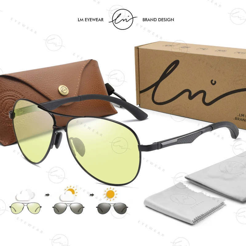 

LM Brand Vintage Photochromic Sunglasses Men Women Chameleon Polarized Pilot Sun Glasses Anti-glare Driving Oculos de sol