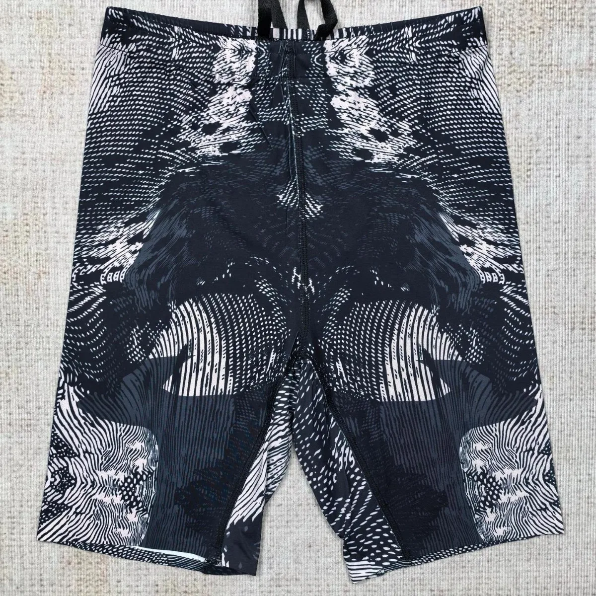 Cycling Trail Ride Running Shorts Men's Compression Fit Black Drawstring Abstract Print Quick Dry Breathable Fitness Bottoms