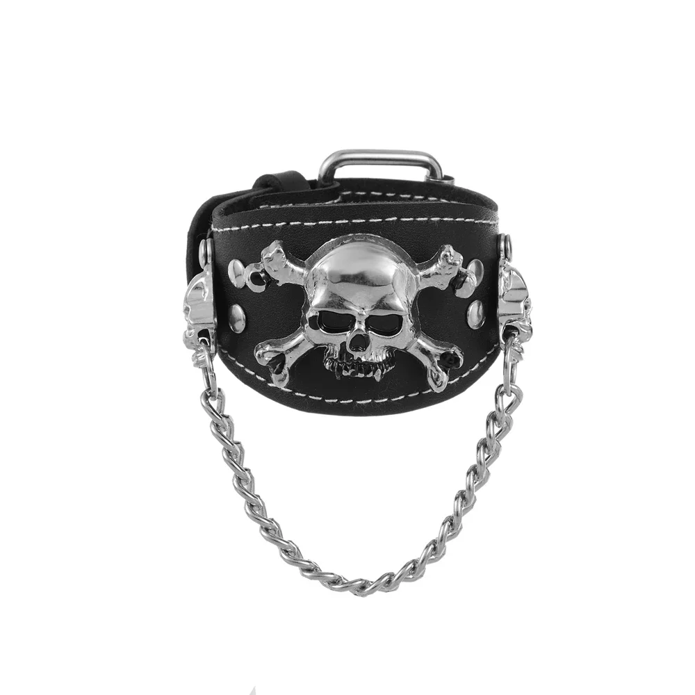 2024 Jewelry Handmade Weave Genuine Leather Skull Bracelet Men Vintage Cuff Wide Leather Rivet Bracelet Pulsera Hombre