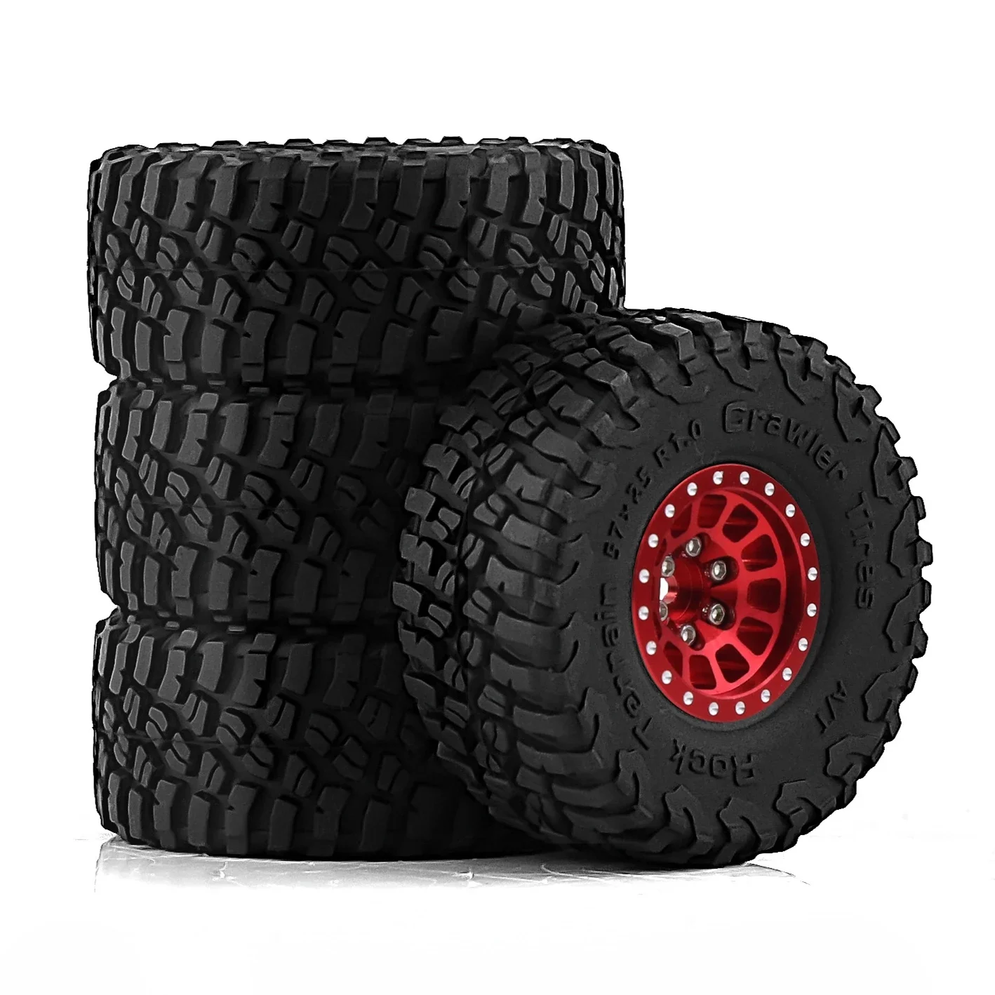 4pcs 57mm Metal 1.0" Beadlock Wheel Rim Rubber Tire Set for 1/18 1/24 RC Crawler Axial SCX24 AX24 TRX4M FCX24 Upgrade Parts