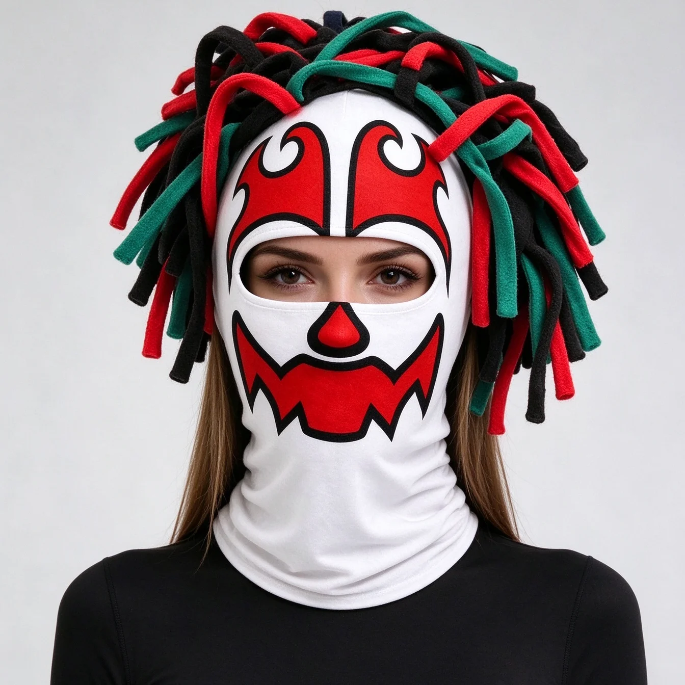New style， featuring colorful curly hair design, hip-hop dance step ski mask, full face covering for Halloween makeup