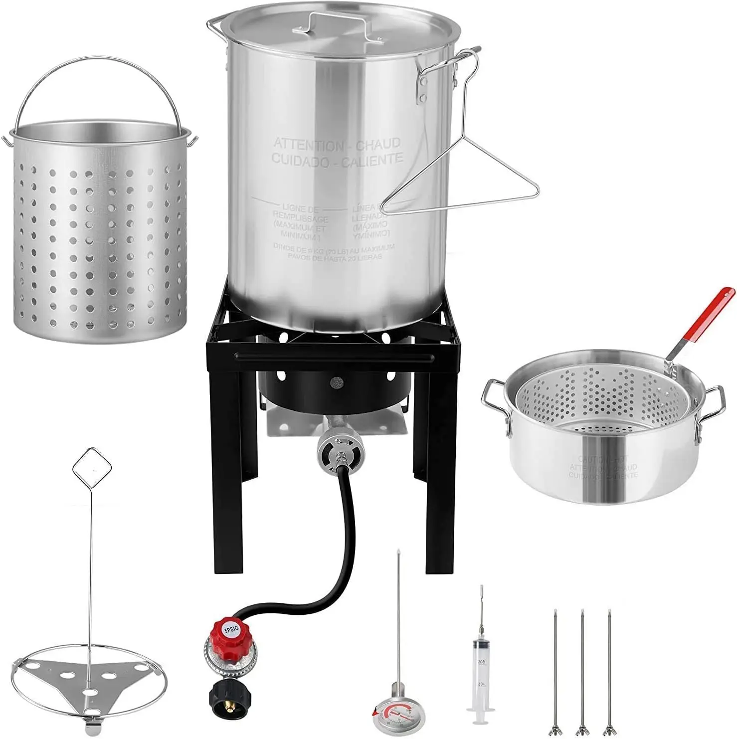 

Turkey and Seafood Boiler, Fish Fryer-3 in 1 Cooker Kit-with Propane Burner Stove-30 QT. & 10 QT. Aluminum Pots and Steamer-