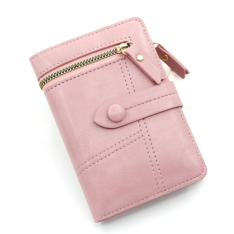 Wallet New Button Wallet Female Solid Color Thin Ladies Wallet Card Clip Short Purse Wholesale Three Fold Coin Purse