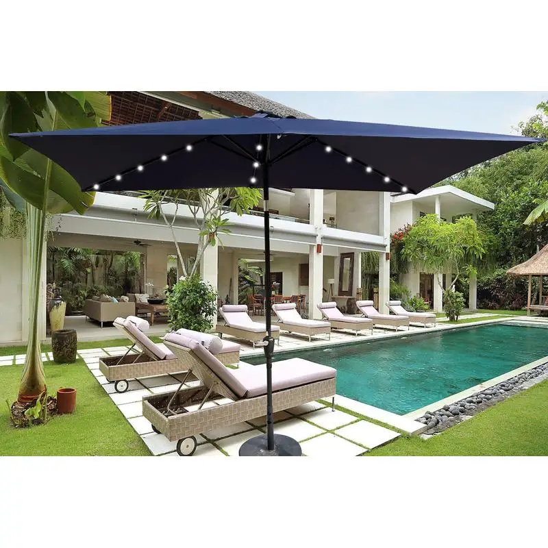 10x6.5ft Rectangular Solar LED Patio Umbrella with Crank & Tilt for Garden, Backyard & Pool