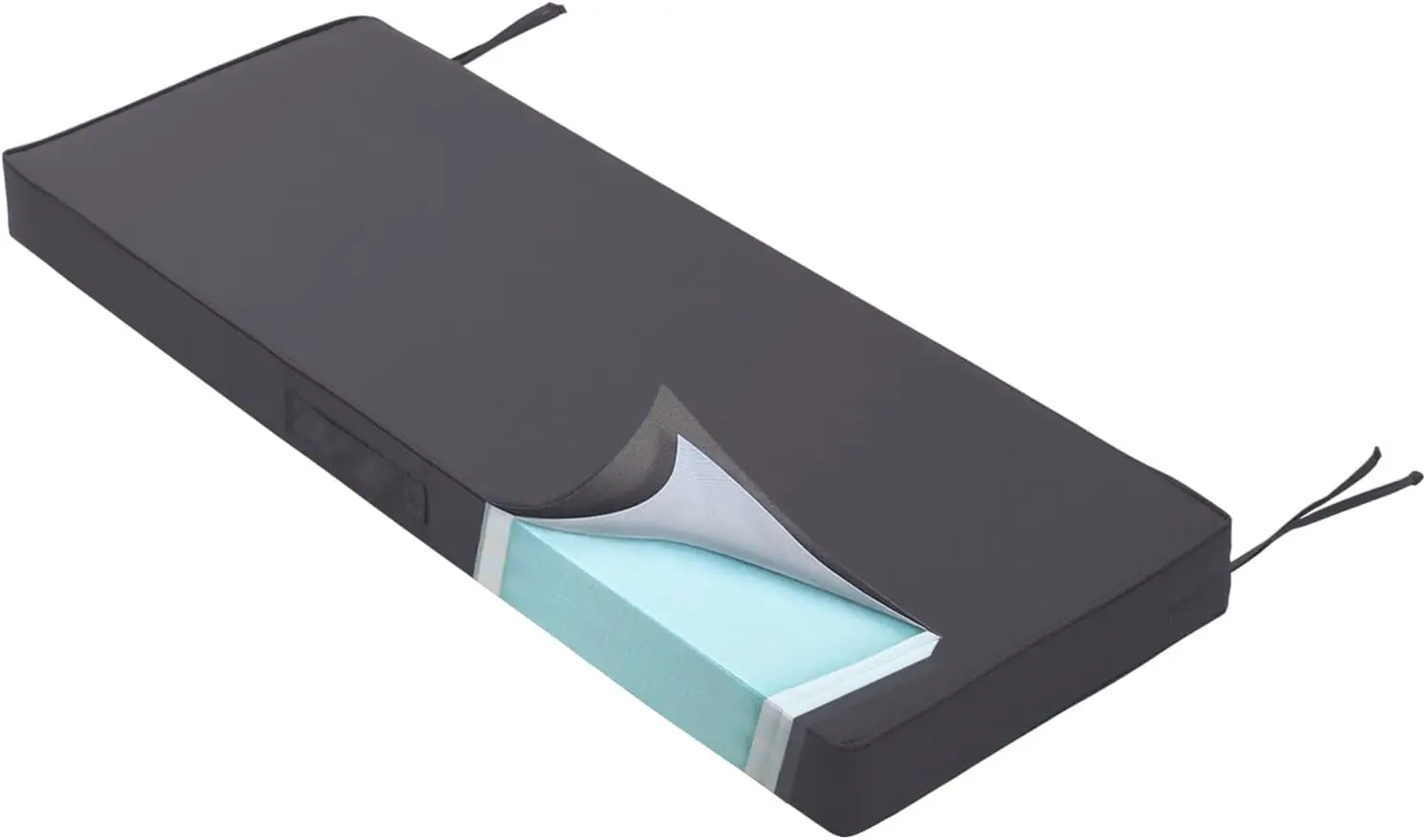 

4-дюймовая толстая водонепроницаемая подушка для уличной скамейки из пены с эффектом памяти с ручкой и регулируемыми ремнями, темно-серая 60x18 дюймов