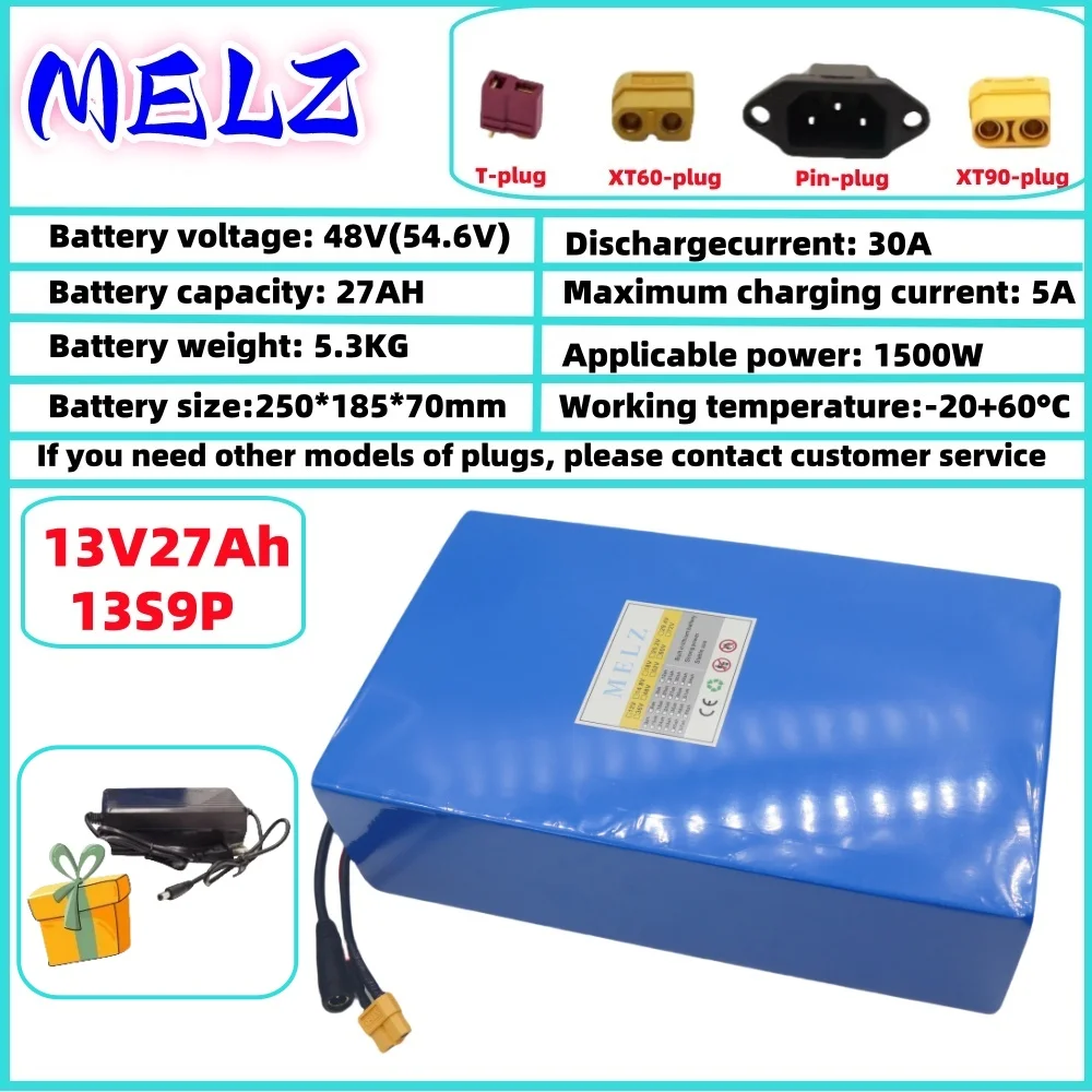 Air Express 48V27ah Power Type Large Capacity Lithium Battery 18650-13S9P High Power Support 48V1000W Motor Use, Free Charger