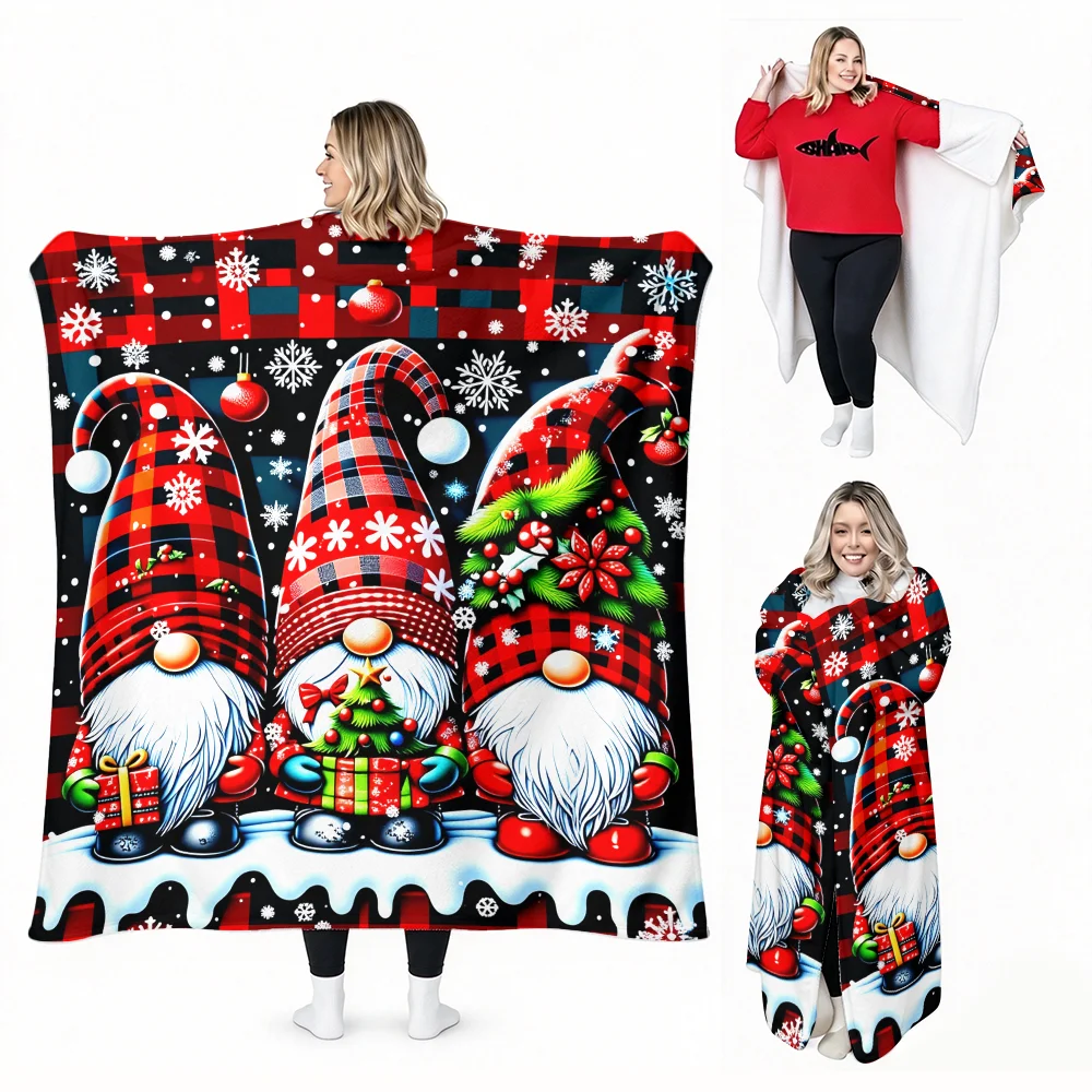 1PC Christmas Dwarf Print Wearable Blanket-Soft and comfortable for both men and women. Great for holiday parties, everyday use,