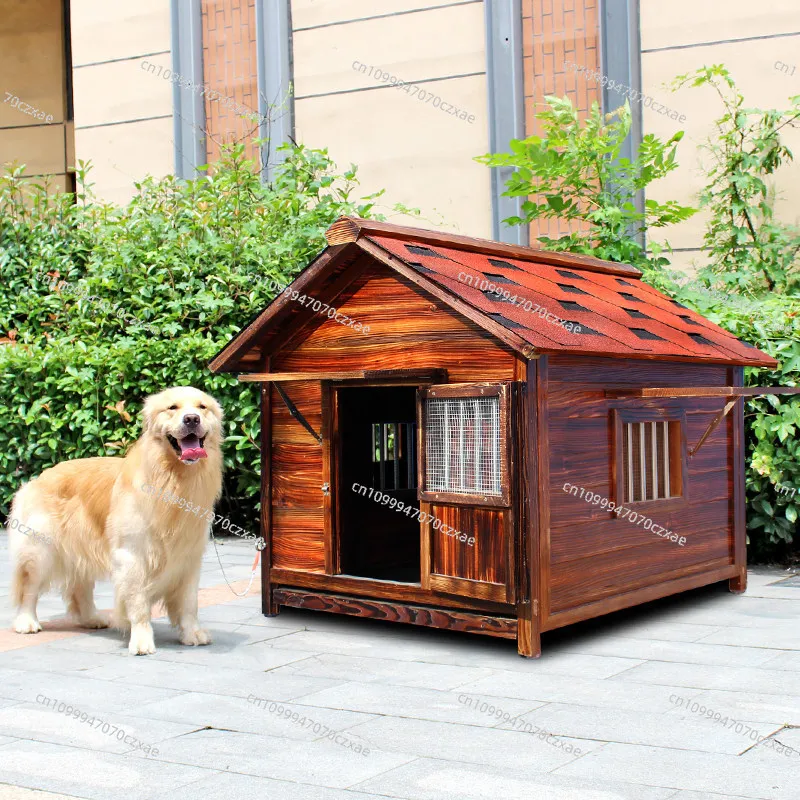 Solid Wood Dog House Outdoor Rainproof Pet Kennel Outdoor Winter Warm Dog House, Large Dog Waterproof All Seasons