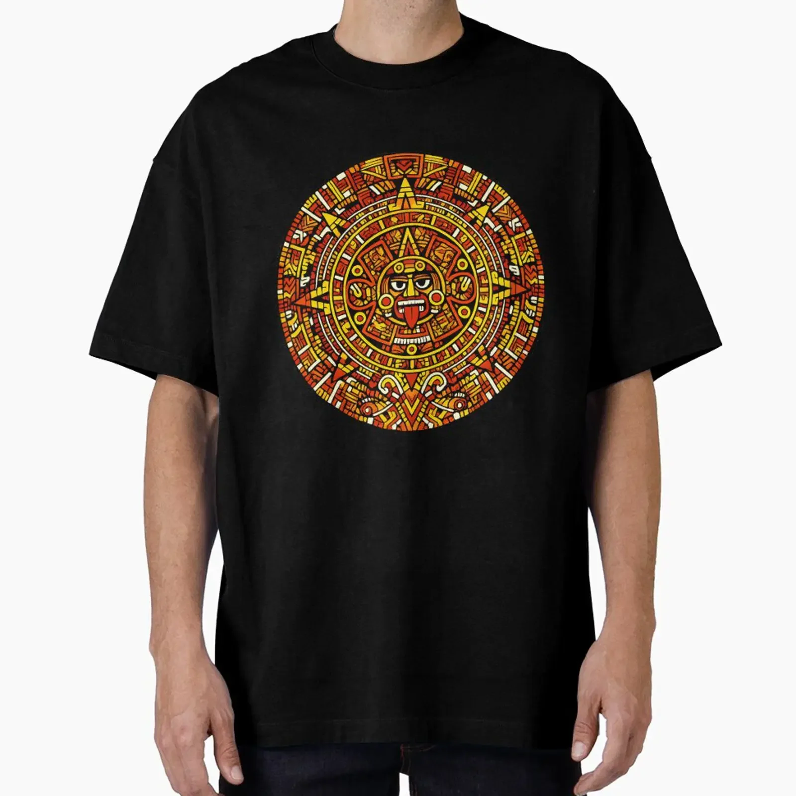 Aztec Sun Stone designed and sold by rebelpop vintage Washed Top For Everyday Wear designer clothes Stylish Slightly homme Soft