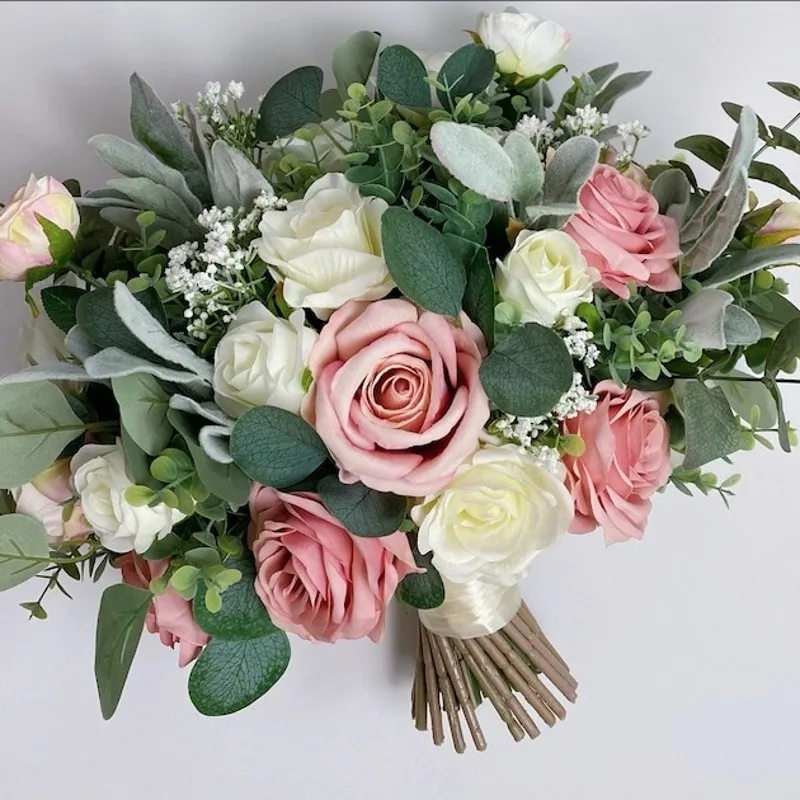 

PEORCHID Dusty Pink Rose Wedding Flowers Bouquet White Green Eucalyptus Boho Bridal Bouquets Elegant Ramo Artificiales Boda