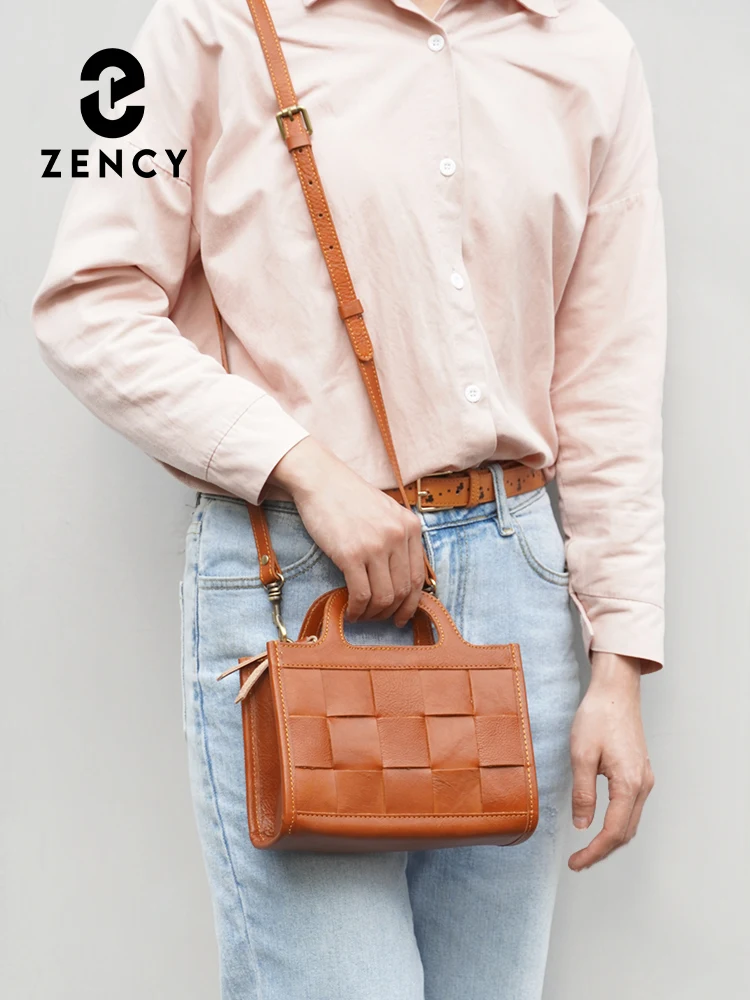 Zency 2024 nowa damska torba na ramię z prawdziwej skóry mała torebka Weaven Crossbody kobieta Vintage górny uchwyt torba kwadratowa