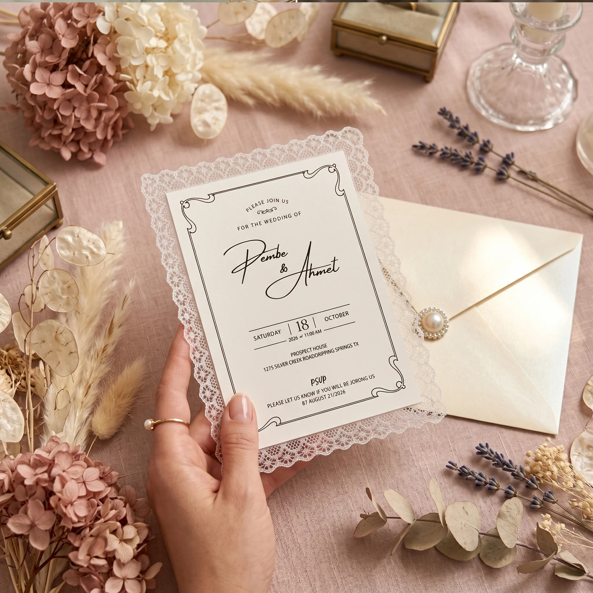 

Luxury Lace Wedding Invitations Save The Date High End Custom Bridal Personalized Cards with Envelope Wedding Gift