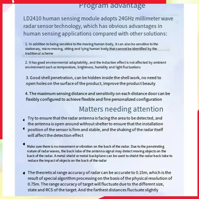 

B18B 2X Mini LD2410B Высокочувствительный модуль радарного датчика состояния присутствия человека 24 ГГц