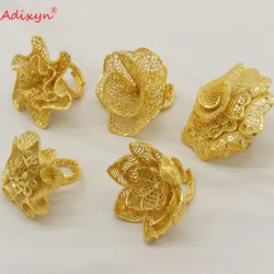 Adixyn Big Size Flower Shape Rings for Women 24k Gold Color Finger Rings African Jewelry Ethiopian Wedding Gifts N04242