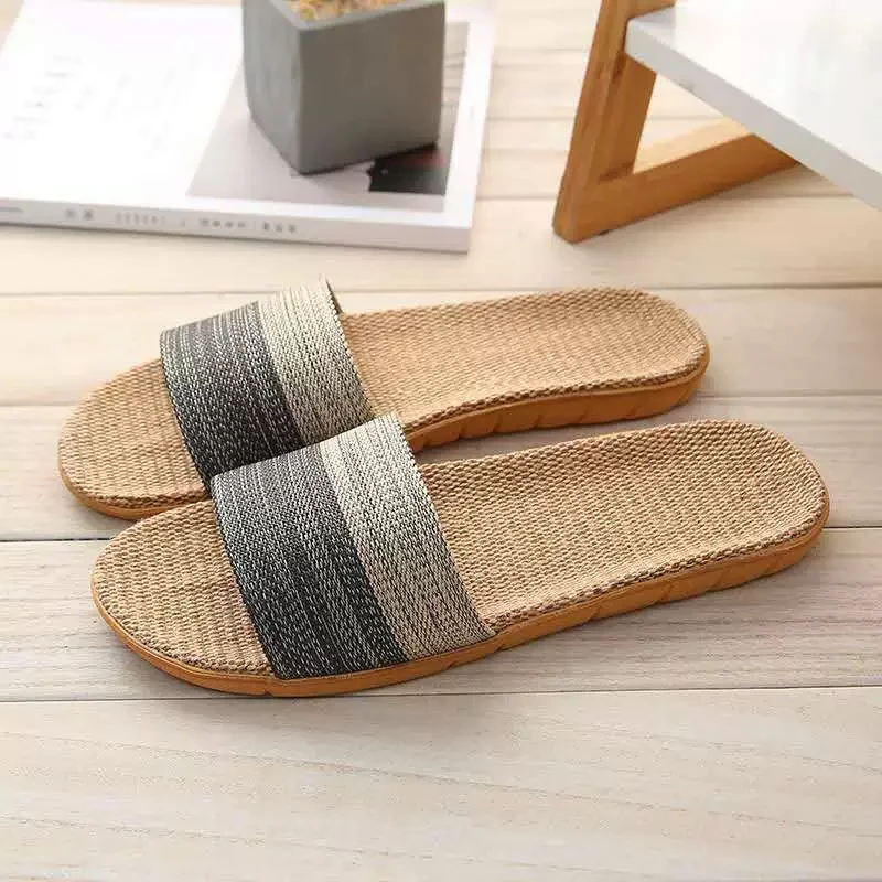 Fashion Men Slippers Casual Linen Slides Non-Slip Indoor Home Flip Flops Multi-Style Indoor Shoes Shower Male Sandals