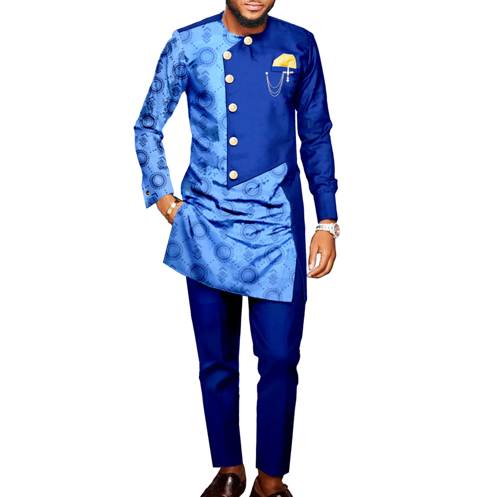 

SEA&ALP African Clothing for Men Traditional Casual Dashiki Outfits Top Pant 2 Piece Set Slim Fit Suit