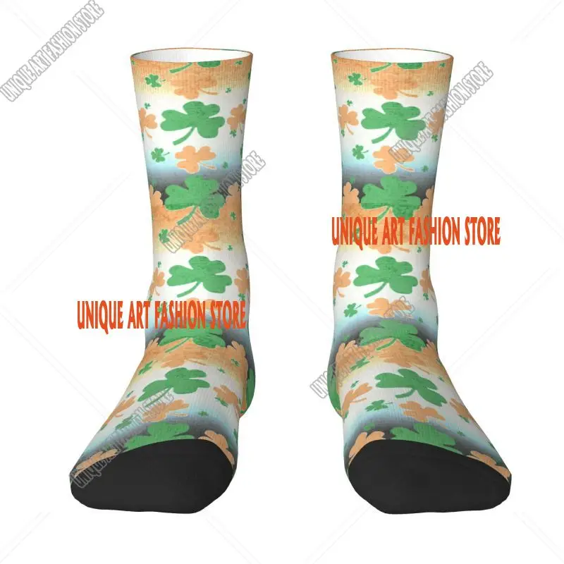 Shamrocks In Distressed Irish Flag Mens Crew Socks Unisex Kawaii Ireland Spring Summer Autumn Winter Dress Socks