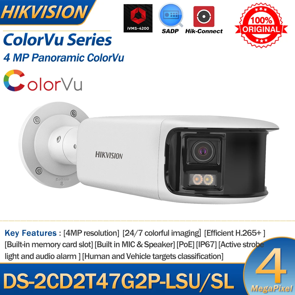 

HIKVISION 4MP Panoramic Camera DS-2CD2T47G2P-LSU/SL Security ColorVu Bullet Double Lens 24/7 Colorful Image Built-in Mic Speaker