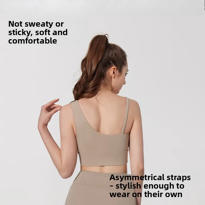 Sports Bra, Women's Irregular Shoulder Straps, Running and Fitness Bra, Built-in Chest Cushion Elastic Tight Yoga Vest