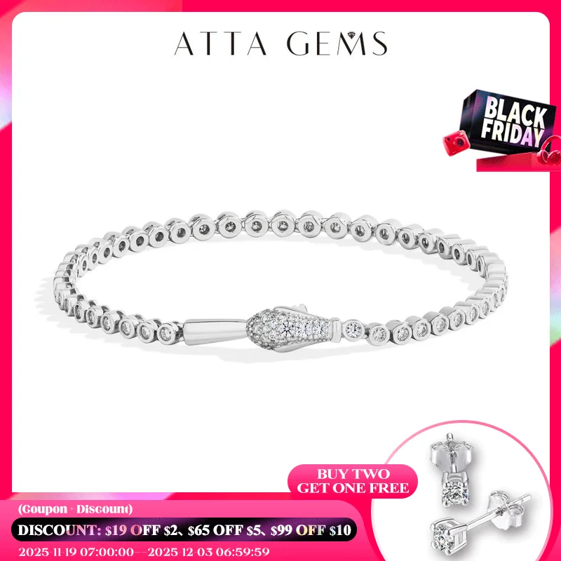 

ATTAGEMS оригинальные теннисные браслеты со змеиным замком, стерлинговое серебро S925, браслет из муассанита круглой огранки для женщин и мужчин, сертифицированные ювелирные изделия