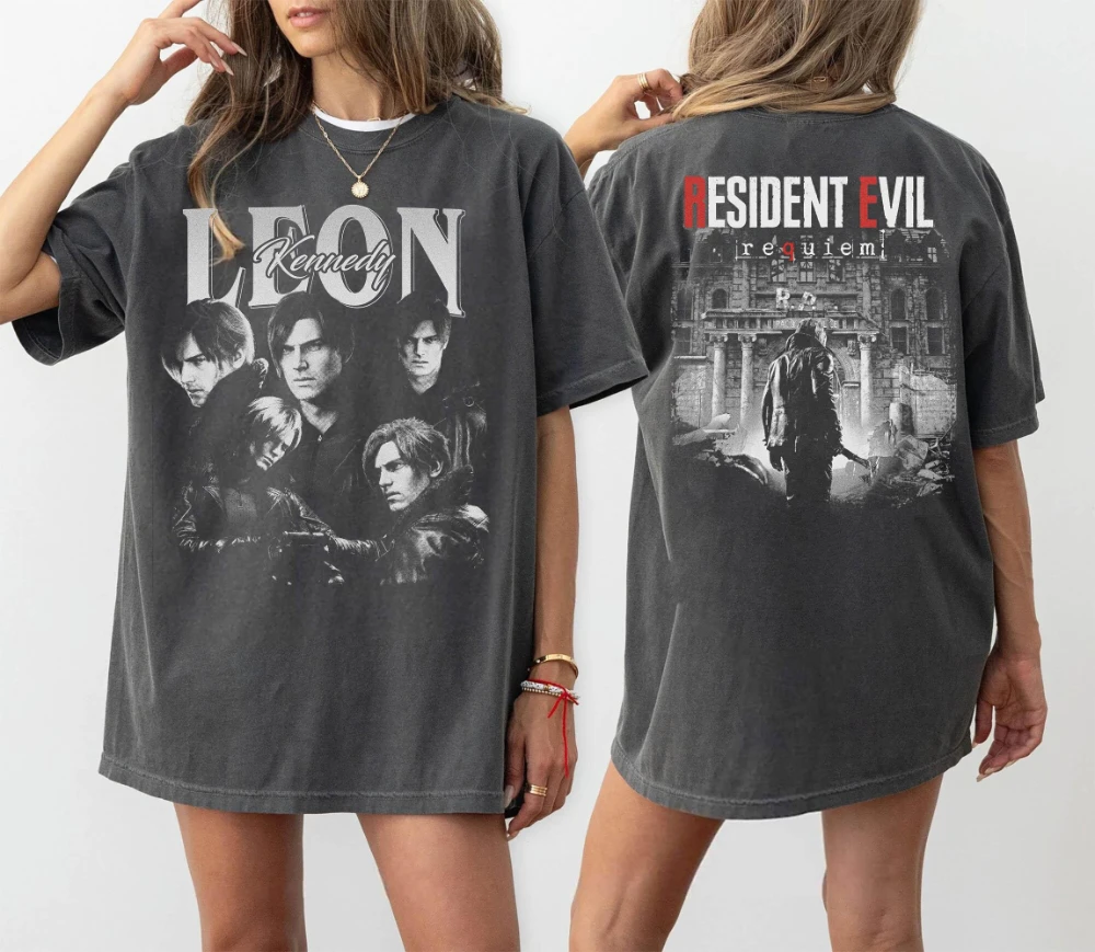 Leon S. Kennedy Resident Evil 9 Requiem Shirt Biohazard Tee Grace Emily Gideon Tee Short Sleeve Women for Spring Summer Unisex