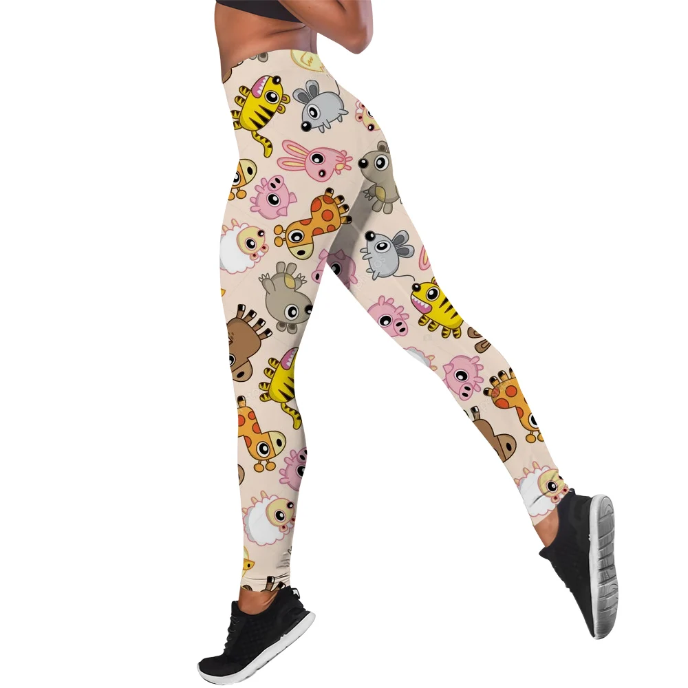 Cloocl mulheres leggings gato pata cão impresso cintura alta elasticidade legging feminino para moda ao ar livre casual calças de jogging