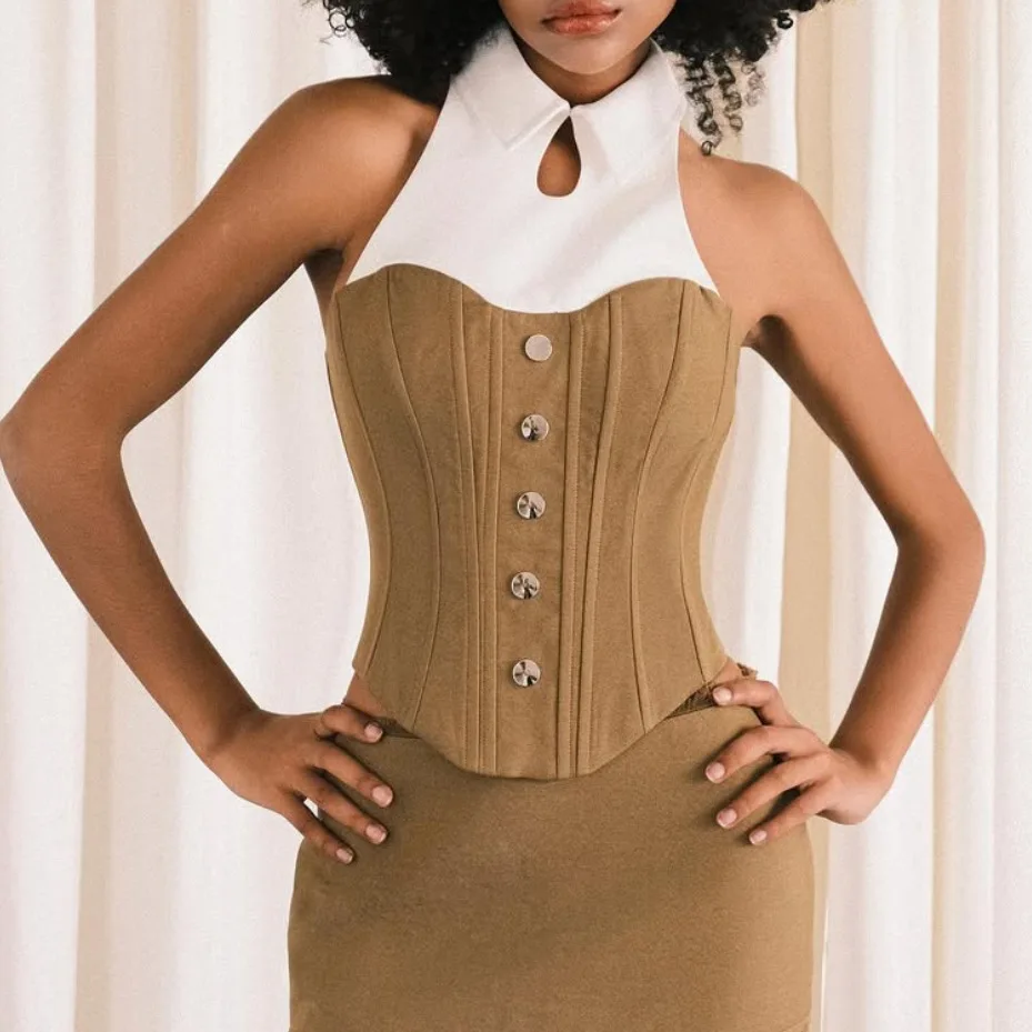 Fishbone Corset Sexy Women Halter Commuter Vest Y2k Strapless Crop Tops Lace Up Shapewear Camisole Summer Fashion Slim Tank Top