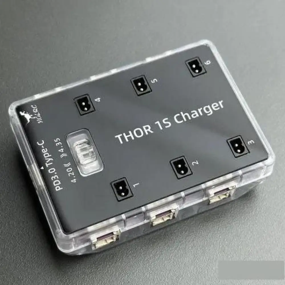 HGLRC Thor 1S Charger V2 6-way parallel charging board supports PH2.0 & MX2.0 & A30 & BT2.0 connector PD3.0 Type C 12V interface - image 1 of 6