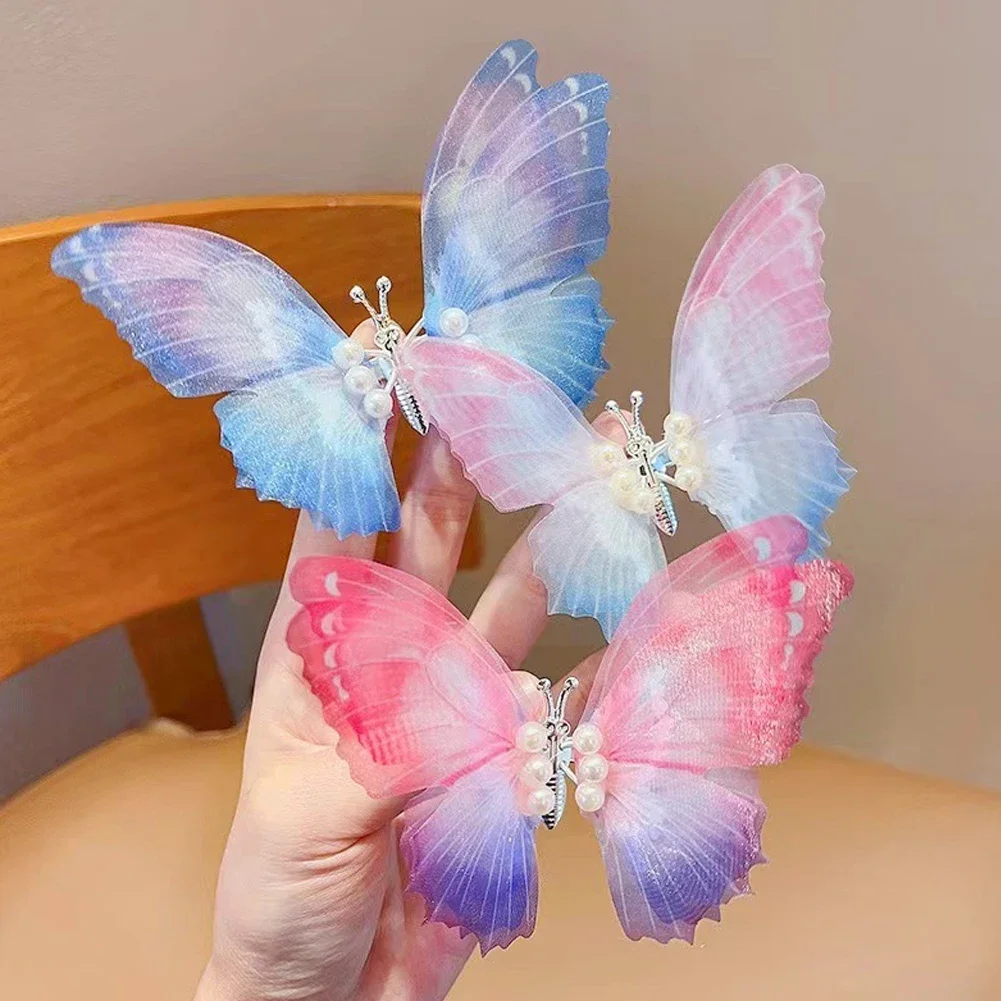 

1pc Butterfly Pearl Hair Clip Moving Wings Hair Accessories Girls Gradient Color Dreamlike Hairpin Children Kid Lovely Barrettes