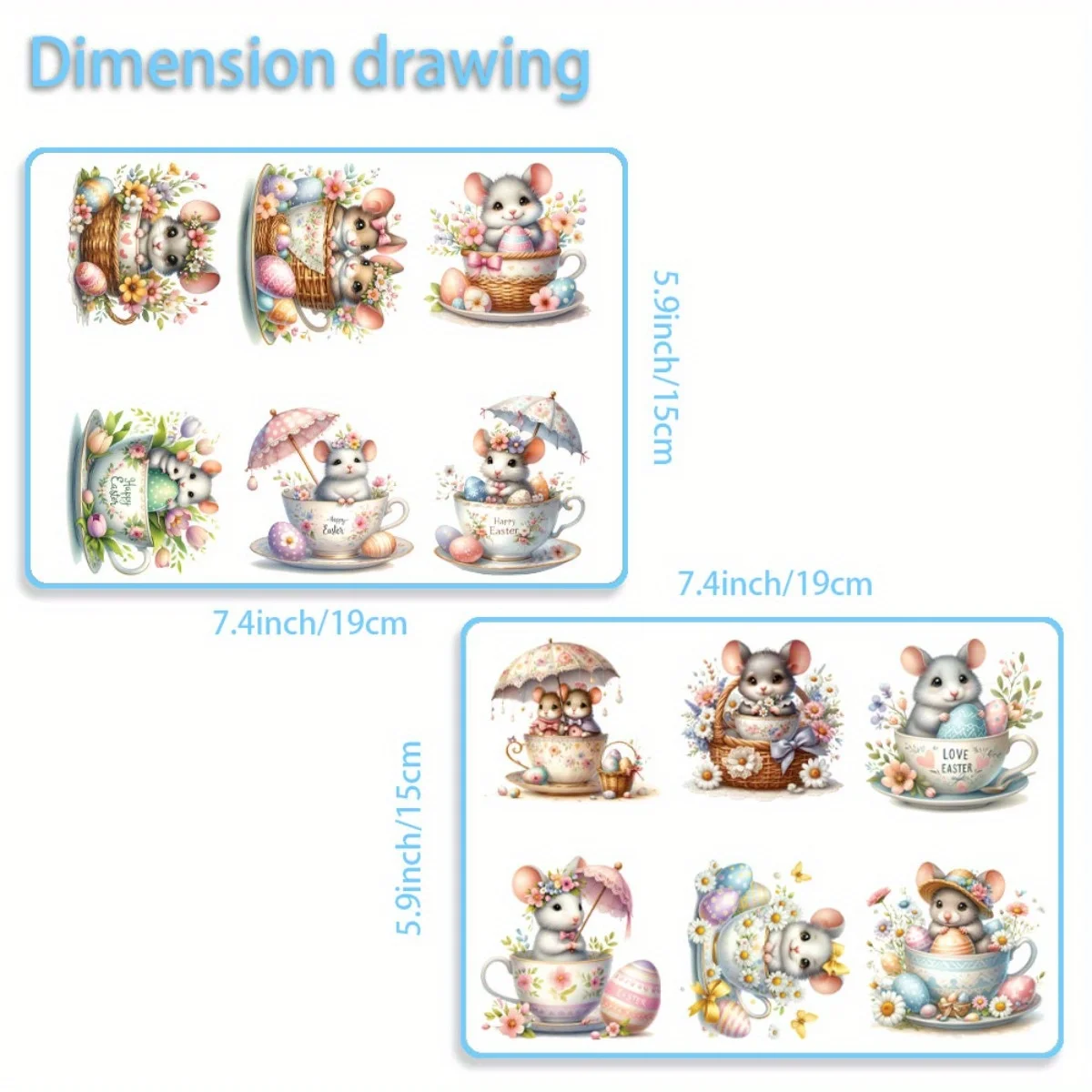 12PCS/SET Teacup Mouse Flower DIY Skinny Tumblers Wrap Decorative Transfer Paper UV DTF High Self-adhensive Wraps