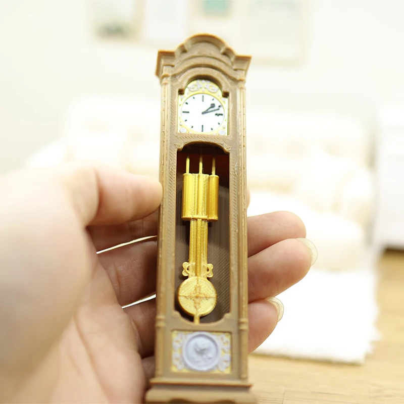 1/12 Retro Standing Clock Grandfather Clock Model Dollhouse Living Room Furniture Decoration Doll House Scene Ornament