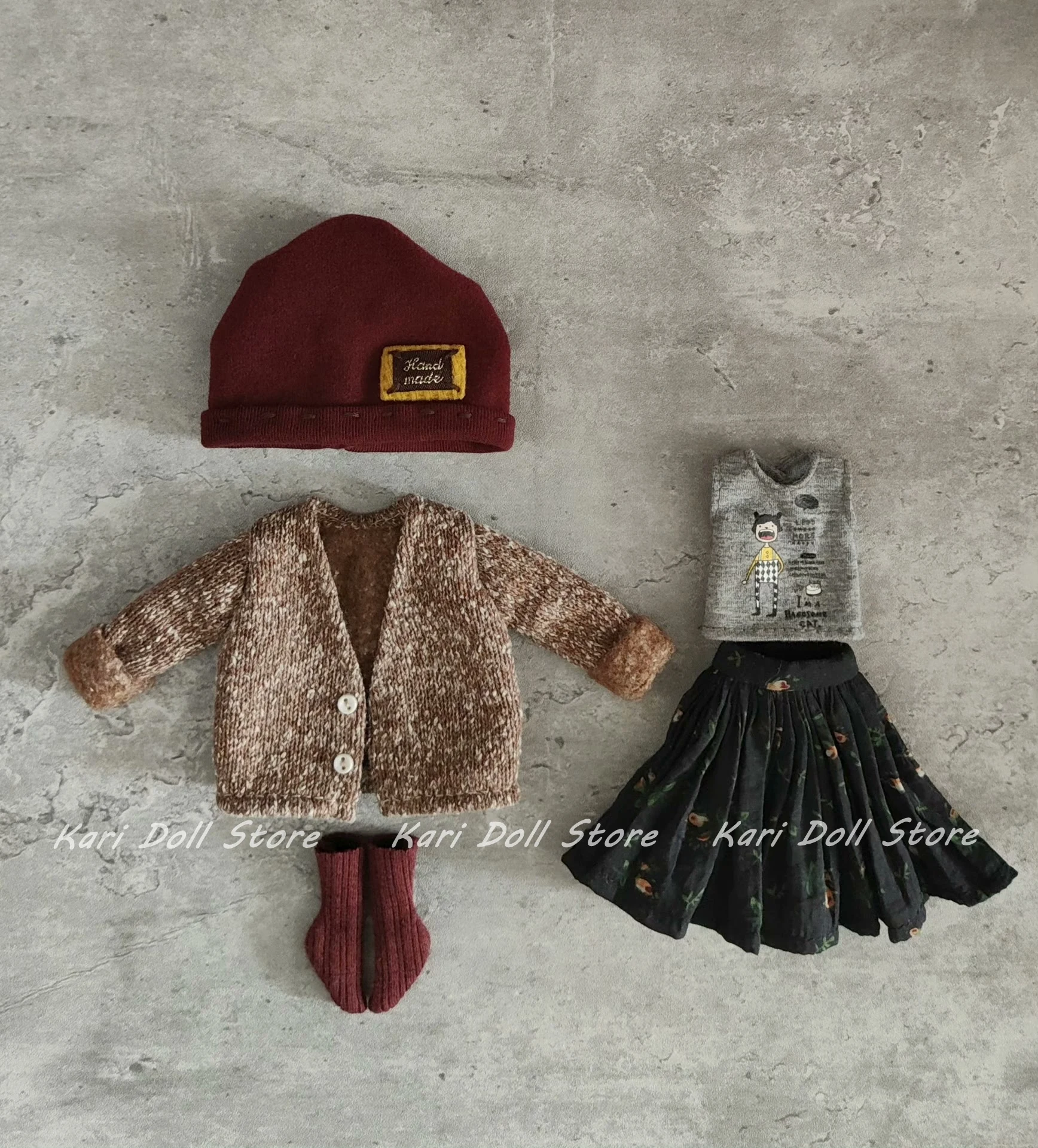 Kari boneca roupas e saias vestido brincalhão adolescente malha cardigan preto saia floral conjunto para landazz landoudou boneca