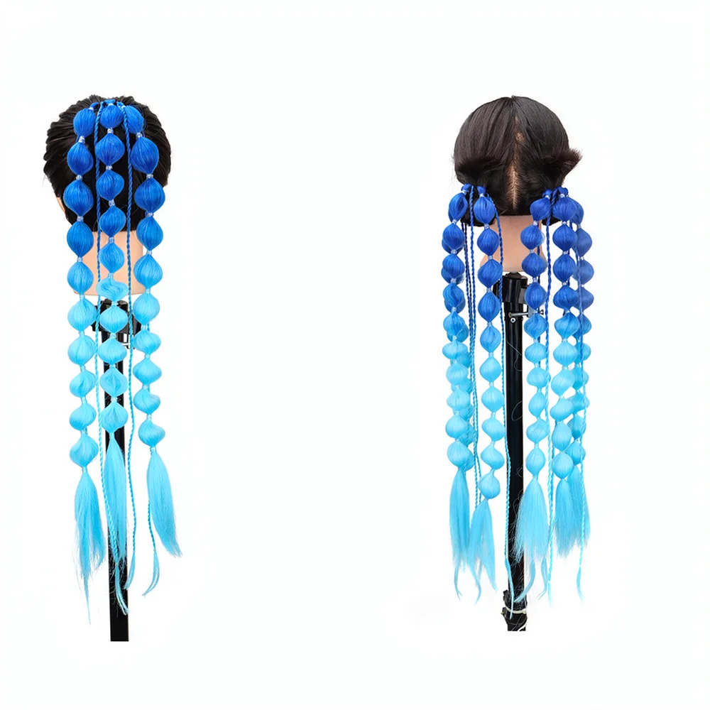 Creative Lantern Bubble Ponytail Hairpiece Synthetic Twisted Braided Hair Extension For Women Cosplay Party Daily Wear