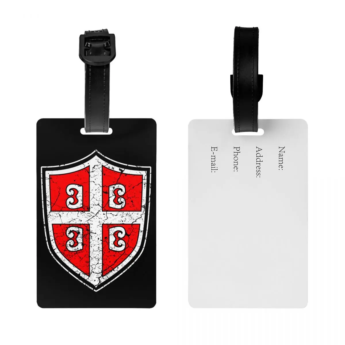 Custom Serbian Cross Flag Luggage Tag for Suitcases Serbian Coat Of Arms Privacy Cover Name ID Card