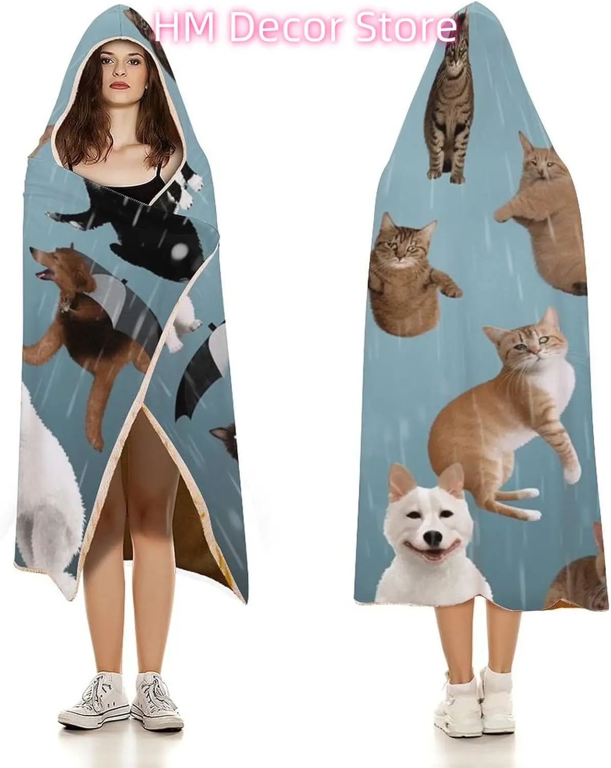 بطانية بغطاء للرأس يمكن ارتداؤها للقطط والكلاب الممطرة، عباءة كيب مخملية أركتيكية فائقة النعومة للجنسين - بطانية مريحة يمكن ارتداؤها #3