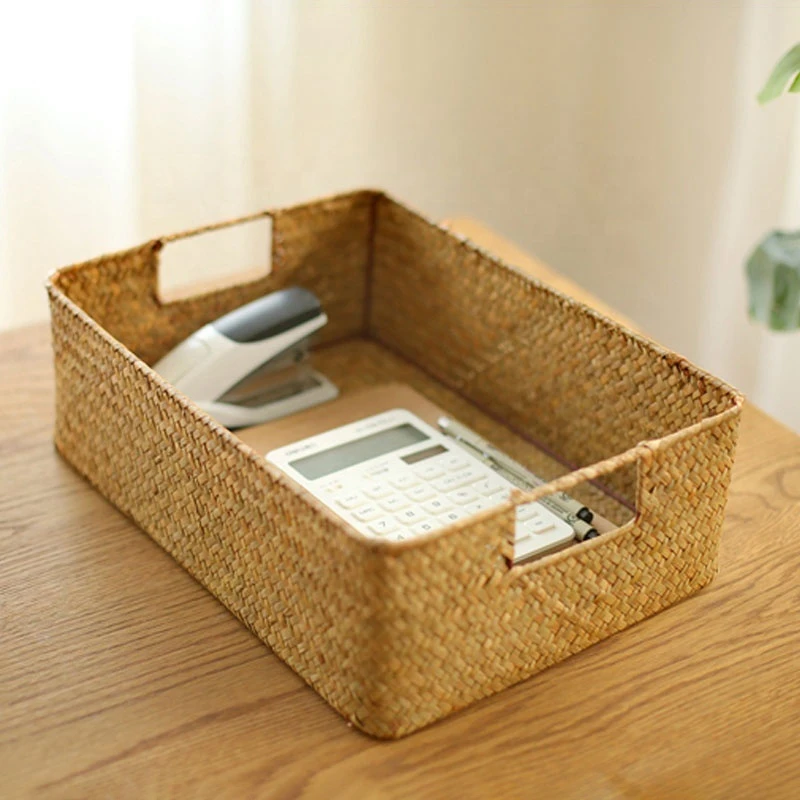 Breakfast Woven Storage Basket Handmade Picnic Basket Home Sundries Organizer Fruit Flower Storage Baskets Desktop Container