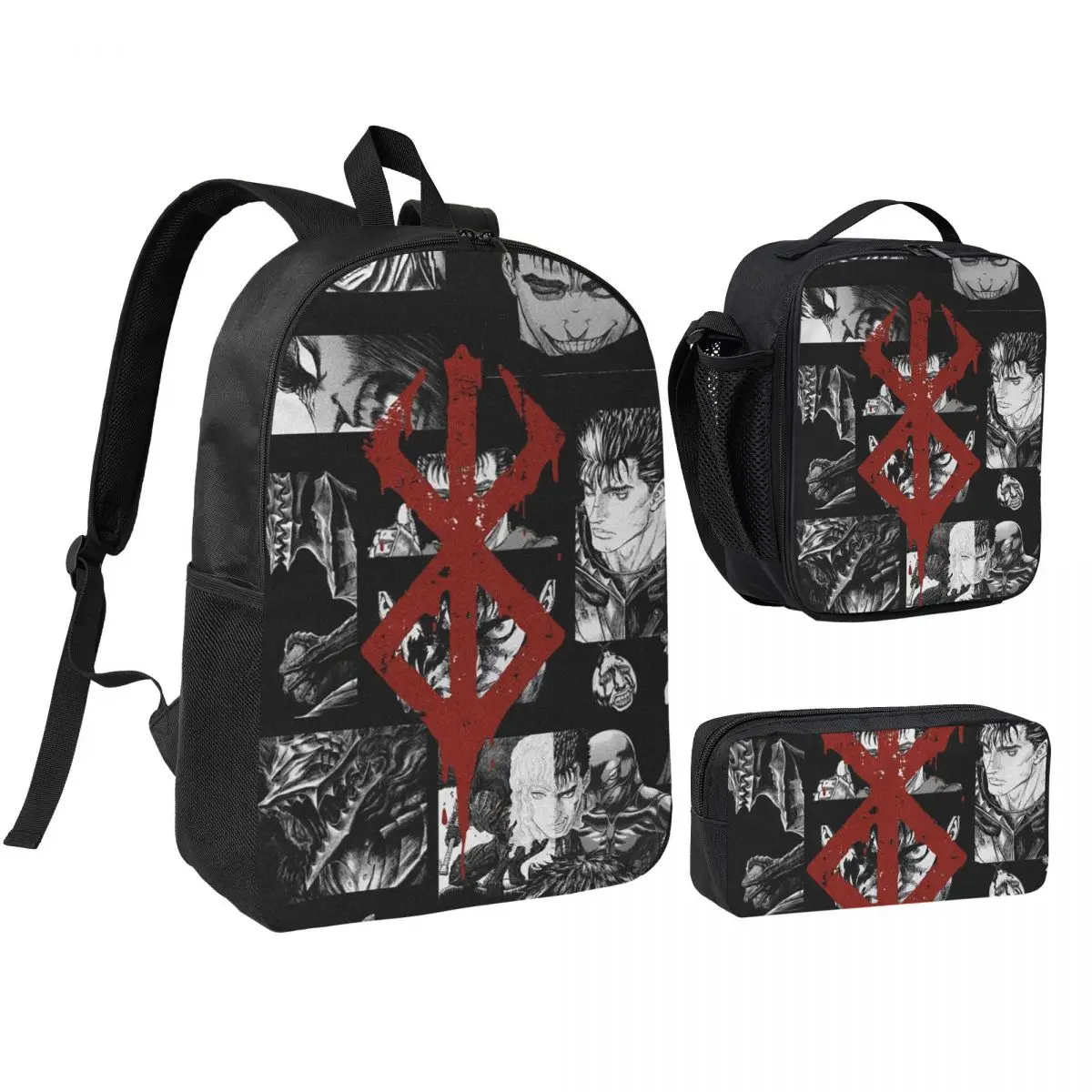 Japan Anime Berserk Swordsman Manga Guts Backpack Student BookBag School Bag Shoulder Bags 3ps Insulated Lunch Bag Pencil Case