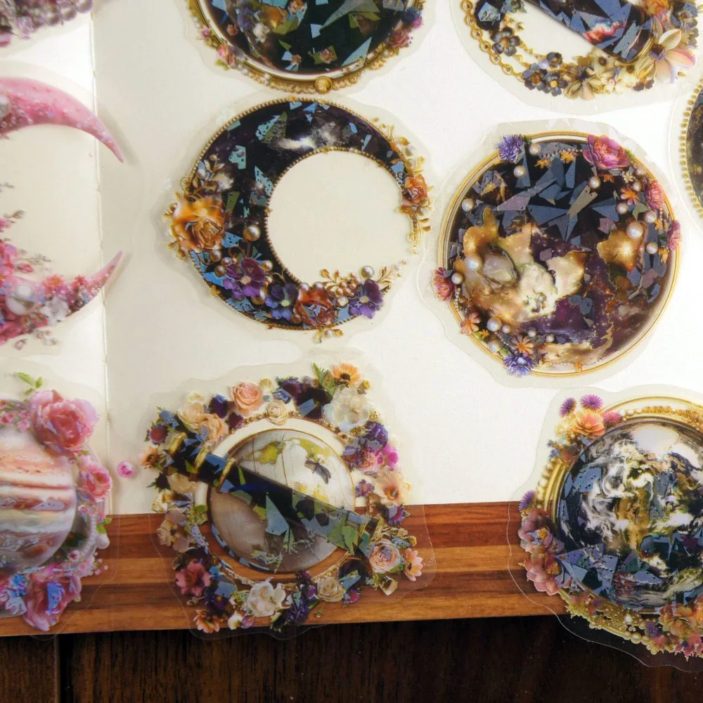 

10 Pcs Laser Diamond Pattern Flower Made Planet Style PVC Sticker Scrapbooking DIY Gift Decoration Tag