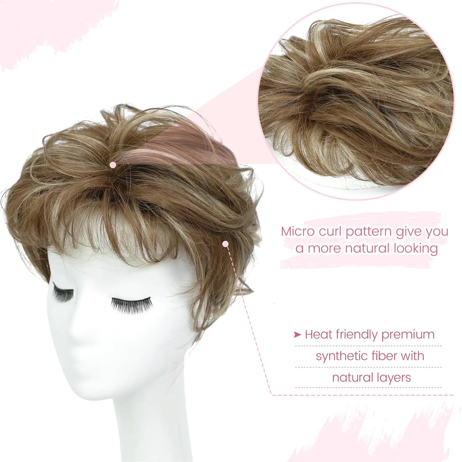 Topper de cabelo curto pixie corte toppers para mulheres com desbaste cabelo sintético wiglet toppers plenitude de volume instantâneo, aparência natural