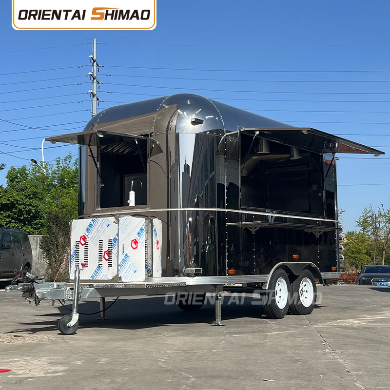 Customized 5.5M Purple Double Axle Fully Equipped Stainless Steel Mobile Food Trailer for Fast Food Snack Beverage Service
