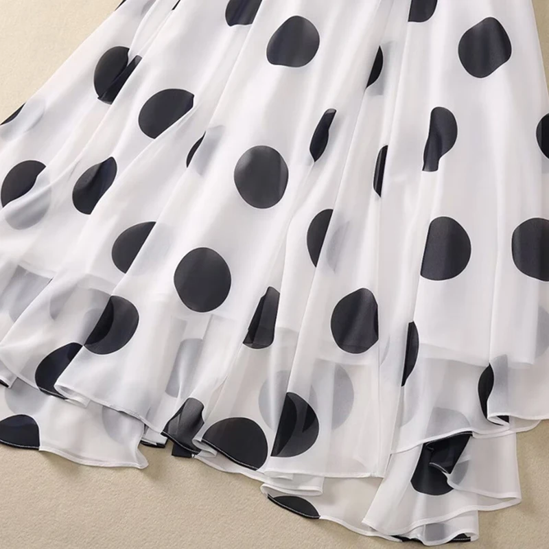 ZJYT Polka Dot Print Chiffon Long Dresses for Women 2024 Runway Designer Summer Dress Butterfly Sleeve Elegant Holiday Vestidos