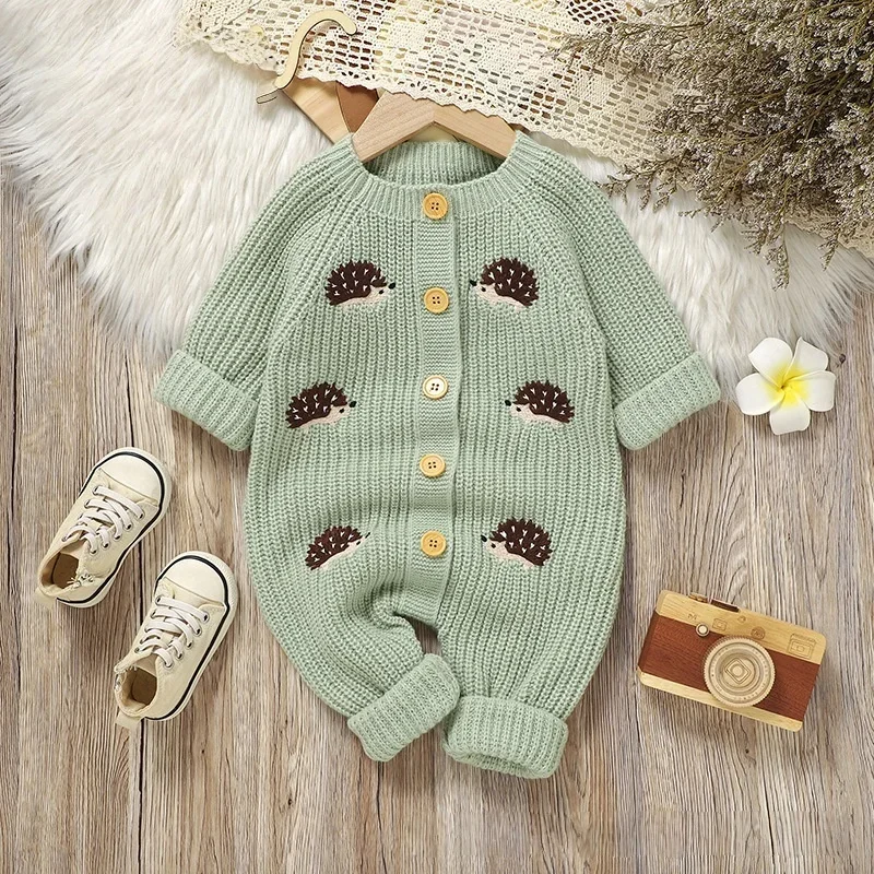 

Hedgehog Embroidery Baby Knitted Romper 0 - 18 Months Baby Boys and Girls Soft Comfortable Infant Autumn Winter Jumpsuit