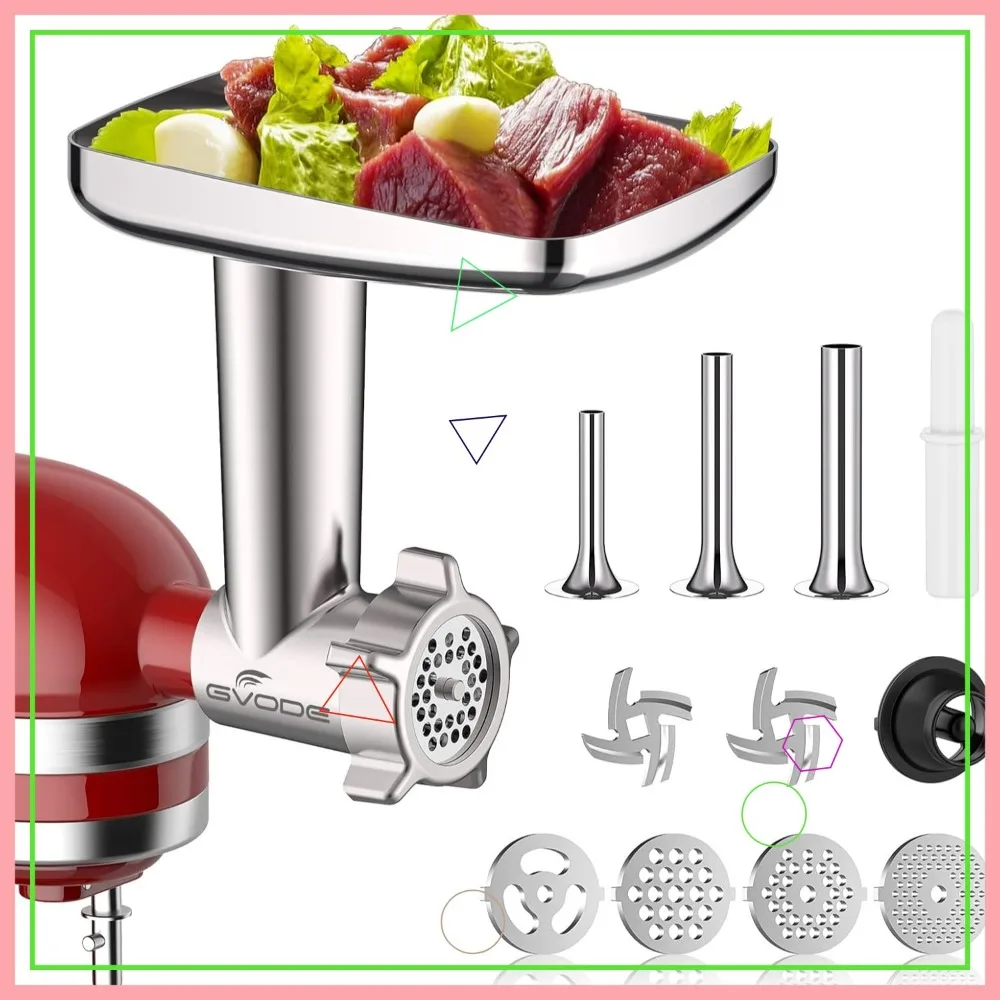 

Universal Stand Mixer Meat Grinder Attachment with 3 Sausage Tubes, 4 Plates & Kubbe Maker