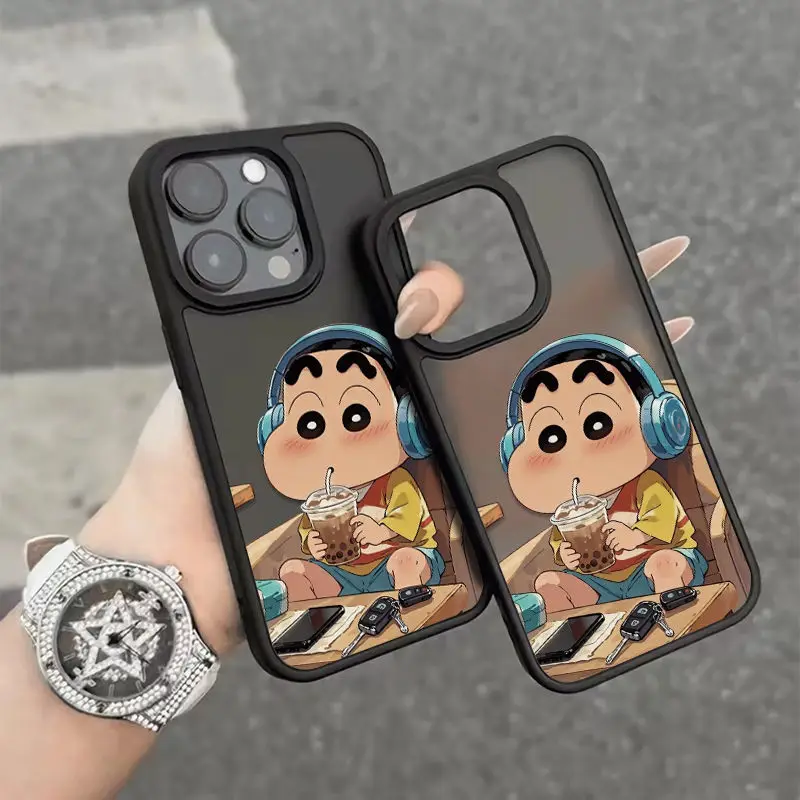 الجلد يشعر kawaii تلوين شين تشان جراب هاتف آيفون 16 برو ماكس 11 15 14 12 17 برو ماكس 7 8 زائد XR SE الهواء سيليكون لينة غطاء