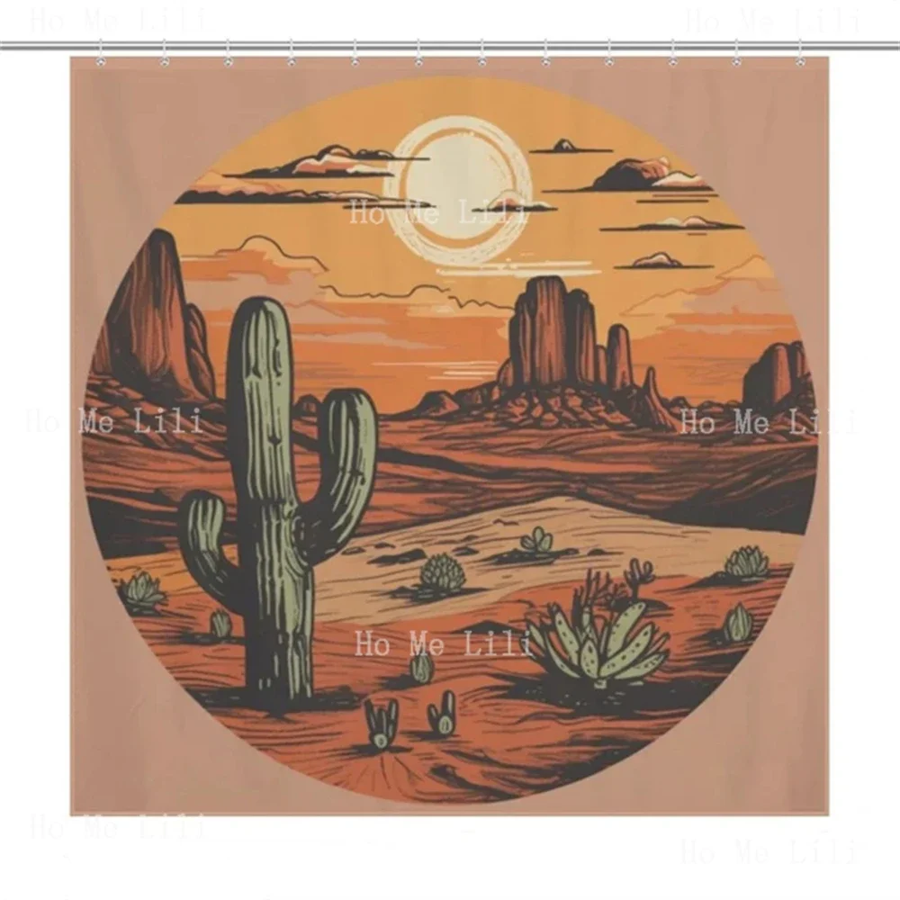 Cowboy Sunset Cactus Shower Curtain Western Bathroom Decor