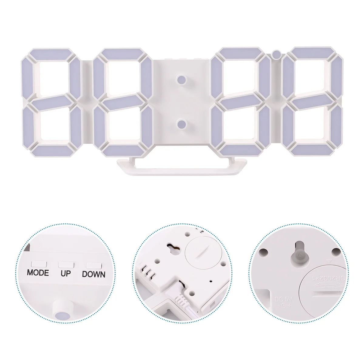 

3D Led Clock White Large Display Alarm Function Brightness Adjustment Usb Led Wall Clock Powered For Home Office Pcs