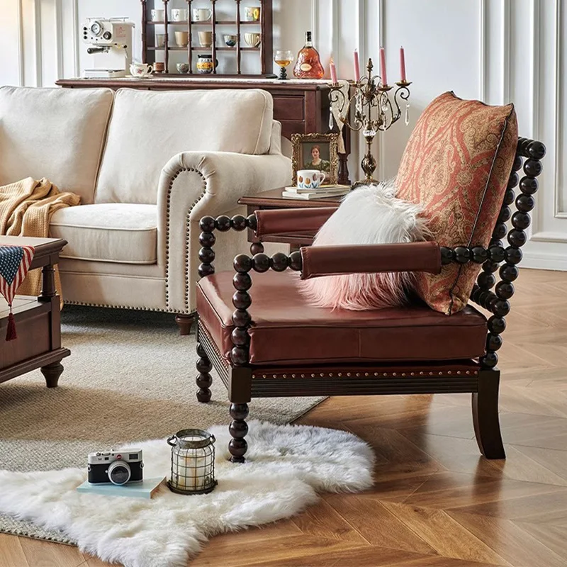 Krzesło Pearl, amerykańskie retro z litego drewna, pojedyncza sofa tapicerowana tkaniną