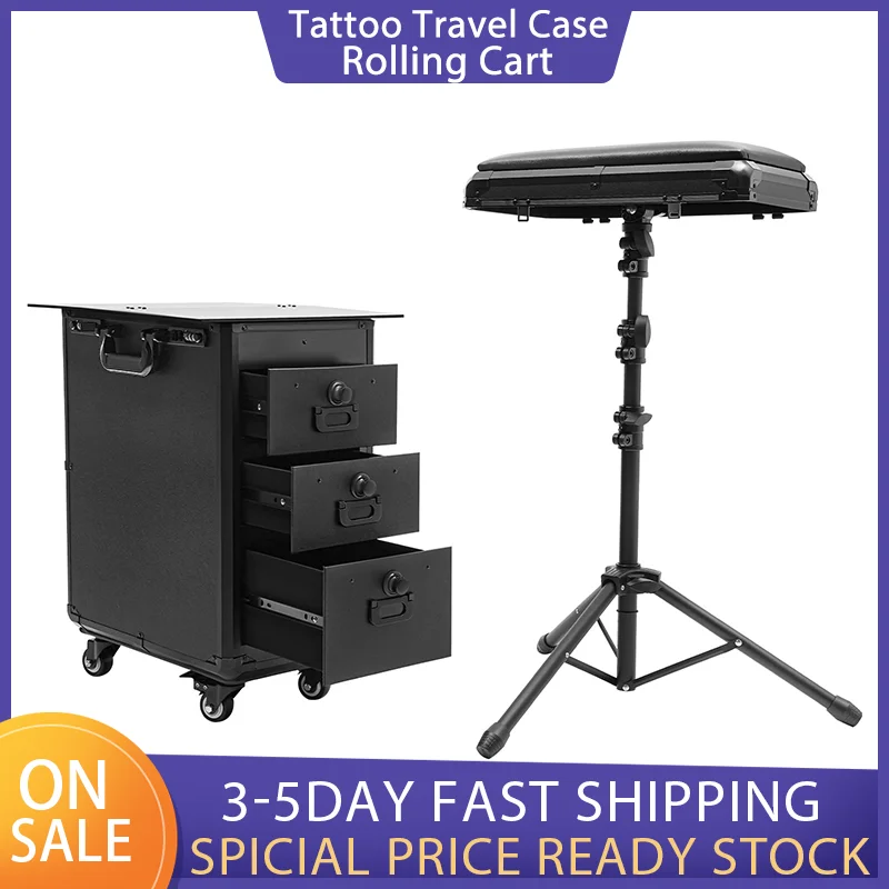 

Tattoo Travel Case Rolling Cart With Tattoo Armrest Stand Tripod Tattoo Workstation Makeup Suitcase Professional Artists